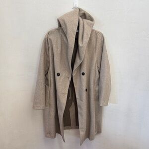 Zara Beige Hooded Wool-Blend Double Breasted Coat